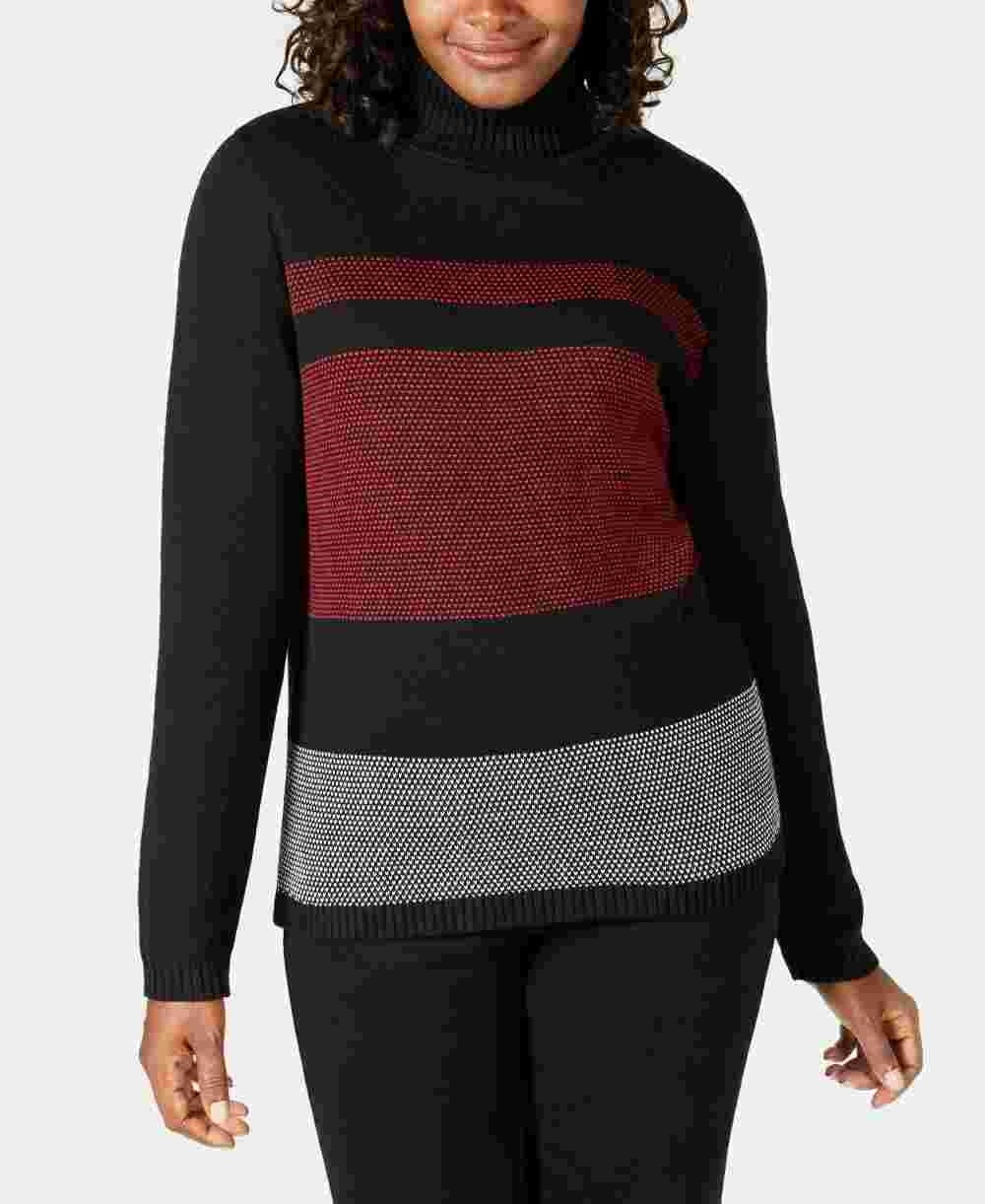 Karen Scott Suéter Feminino Canelado Color Block Manga Longa Gola Alta Vermelho Tamanho XS
