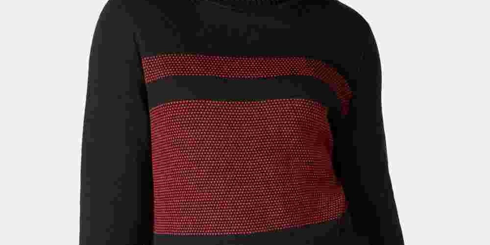 Karen Scott Suéter Feminino Canelado Color Block Manga Longa Gola Alta Vermelho Tamanho XS