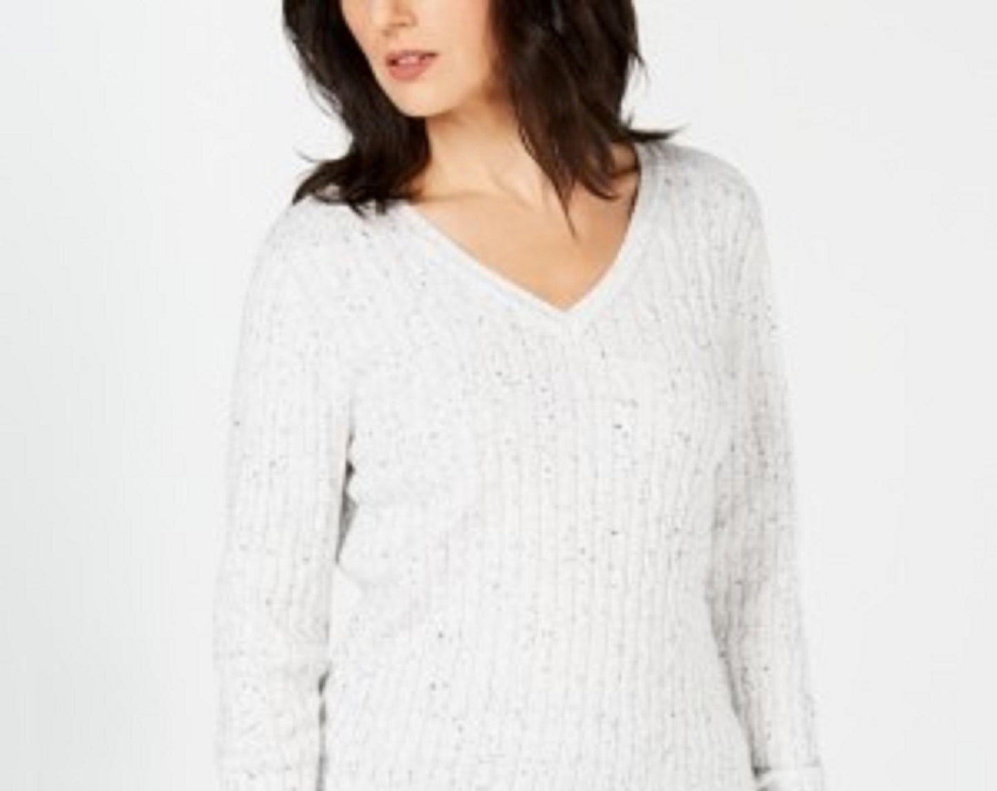 Karen Scott Suéter Feminino Petite Tricô com Decote em V Tamanho Natural Petite