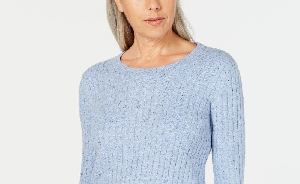 Karen Scott Suéter Feminino de Tricô com Decote Redondo Azul Tamanho Pequeno
