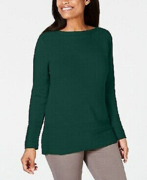 Karen Scott Suéter feminino de algodão com gola canoa, verde, tamanho X-S