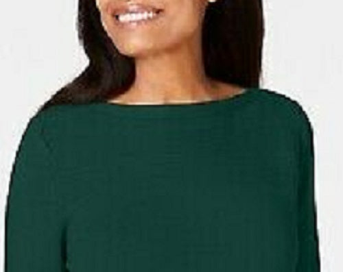 Karen Scott Suéter feminino de algodão com gola canoa, verde, tamanho X-S