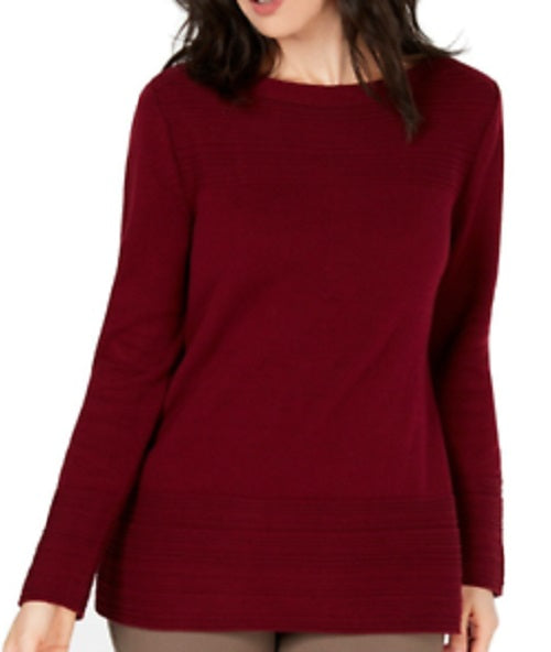 Karen Scott Suéter feminino de algodão com gola canoa, vermelho, tamanho pequeno