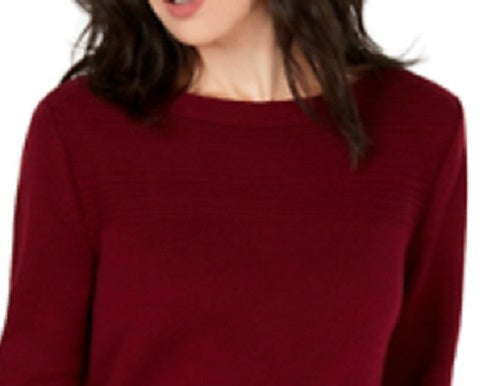Karen Scott Suéter feminino de algodão com gola canoa, vermelho, tamanho pequeno