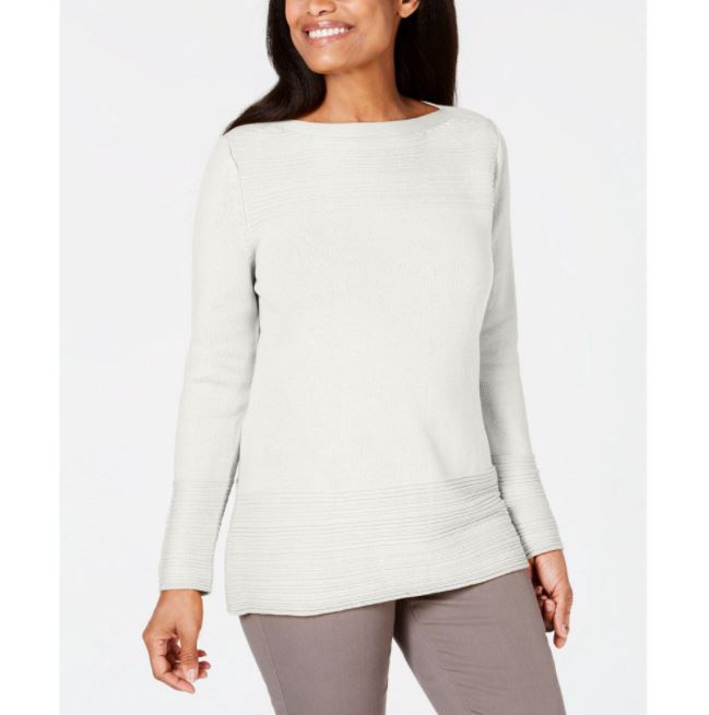 Karen Scott Suéter Feminino de Algodão com Gola Canoa Branco Tamanho Grande