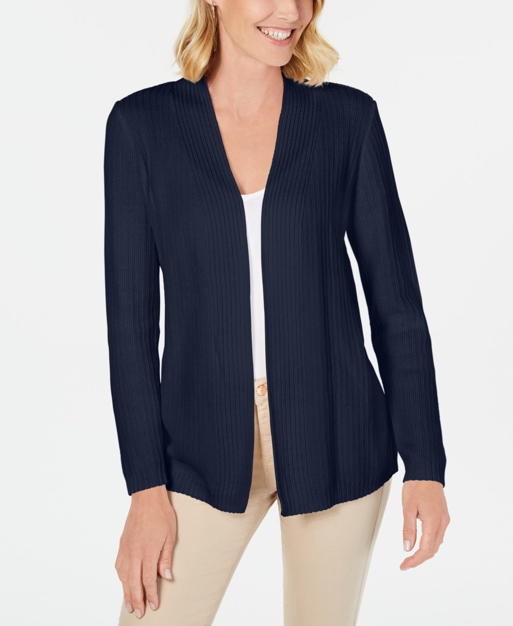 Cardigan feminino Karen Scott Petite Cotton Mixed Knit, azul-marinho, tamanho 44