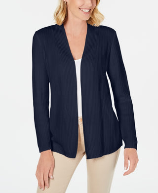 Cardigan feminino Karen Scott Petite Cotton Mixed Knit, azul-marinho, tamanho 44
