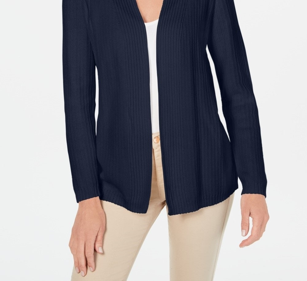 Cardigan feminino Karen Scott Petite Cotton Mixed Knit, azul-marinho, tamanho 44