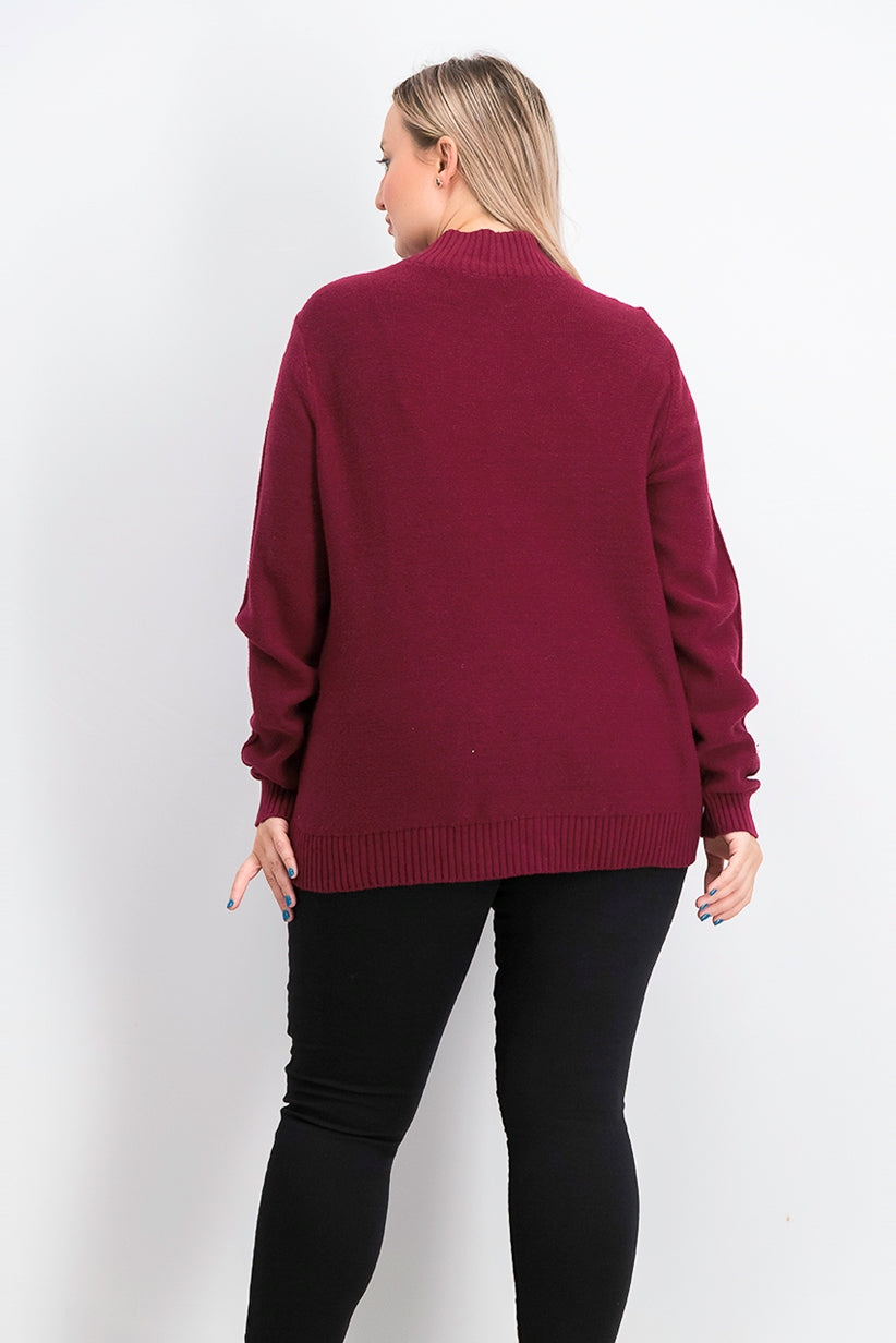 Karen Scott Suéter Cardigan Plus Size Tricô Cabo Feminino Vermelho Tamanho 1X