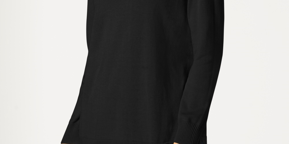 Karen Scott Suéter Feminino de Algodão com Zíper e Gola Alta Preto Tamanho P