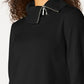 Karen Scott Suéter Feminino de Algodão com Zíper e Gola Alta Preto Tamanho XS