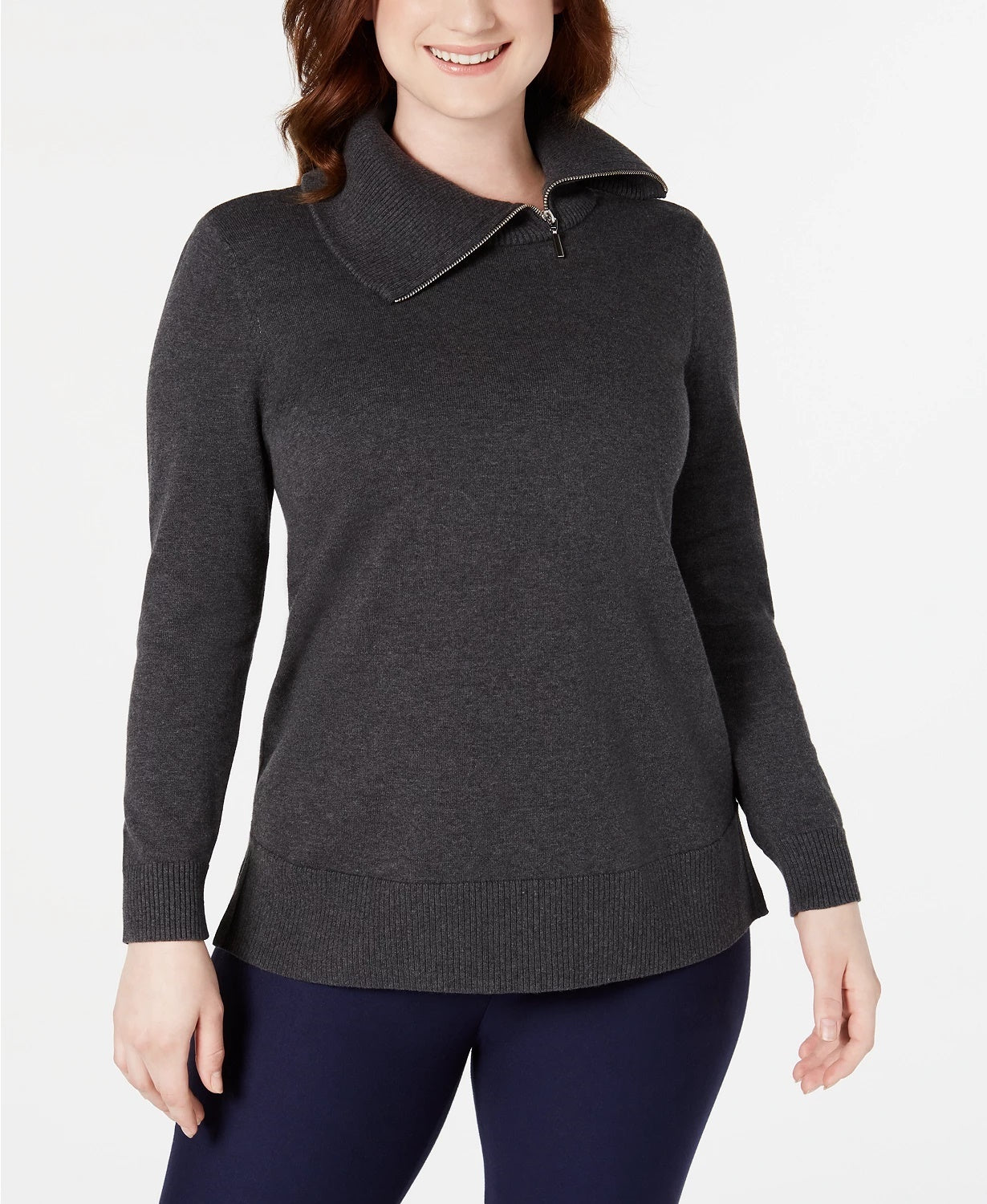 Karen Scott Suéter Feminino de Algodão com Zíper e Gola Azul Tamanho P