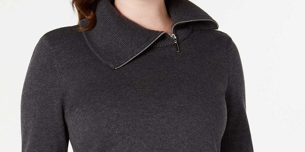 Karen Scott Suéter Feminino de Algodão com Zíper e Gola Azul Tamanho P