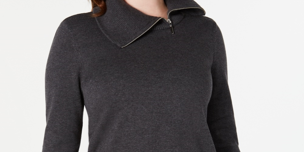 Karen Scott Suéter Feminino de Algodão com Zíper e Gola Alta, Tamanho Médio