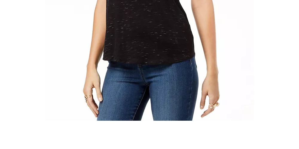 Blusa feminina com decote redondo Maison Jules, preta, tamanho grande