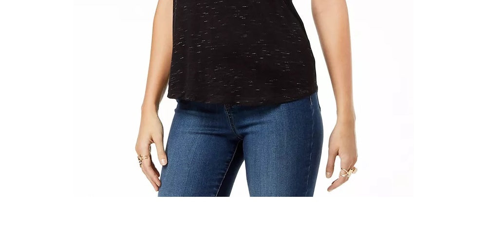 Blusa feminina Maison Jules com decote redondo, preta, tamanho X-S