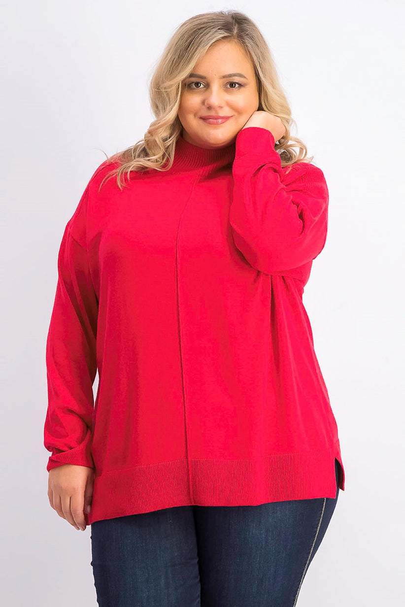 Karen Scott Suéter feminino plus size de algodão com gola alta, vermelho, tamanho 1X