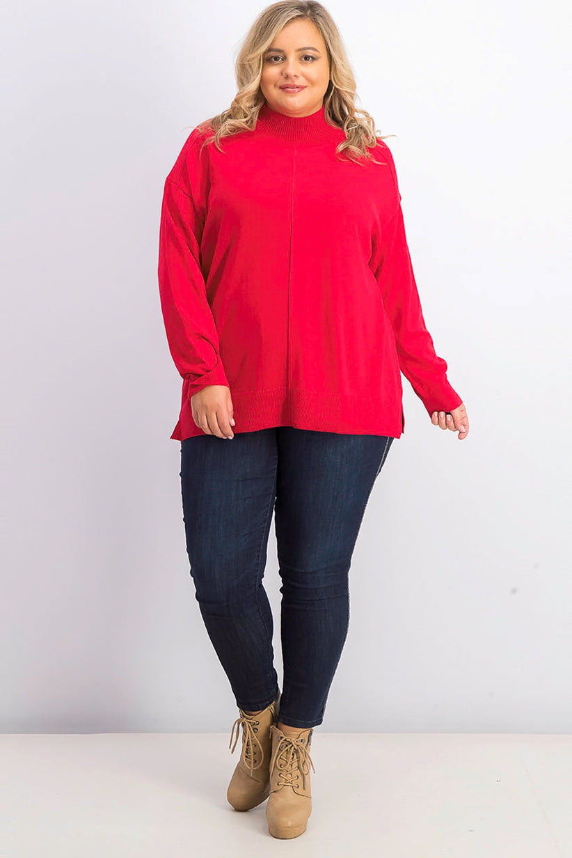Karen Scott Suéter feminino plus size de algodão com gola alta, vermelho, tamanho 1X