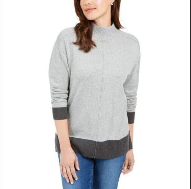 Karen Scott Suéter Feminino Erin Cotton Colorblocked Gola Simulada Carvão Tamanho X-G