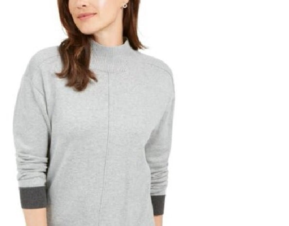 Karen Scott Suéter Feminino Erin Cotton Colorblocked Gola Simulada Carvão Tamanho X-G