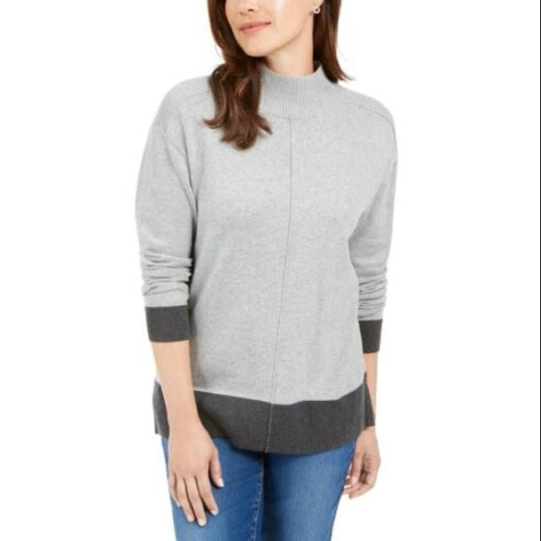 Karen Scott Suéter Feminino Erin Cotton Colorblocked Gola Falsa Carvão Tamanho XX-G