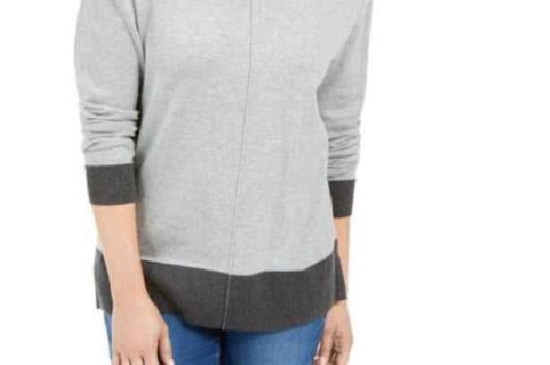Karen Scott Suéter Feminino Erin Cotton Colorblocked Gola Falsa Carvão Tamanho XX-G