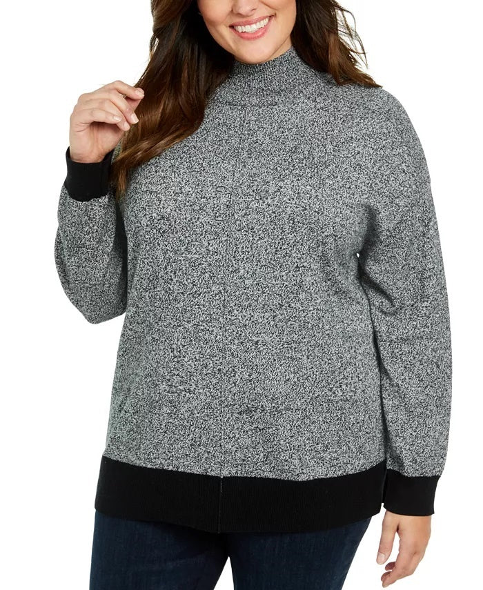 Karen Scott Suéter Feminino de Algodão com Gola Falsa, Cinza Escuro, Tamanho 4X