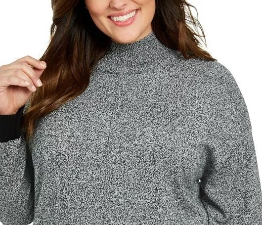 Karen Scott Suéter de algodão plus size feminino com gola falsa, branco, tamanho 2X