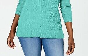 Suéter feminino Karen Scott de algodão com ponto misto, azul, tamanho pequeno