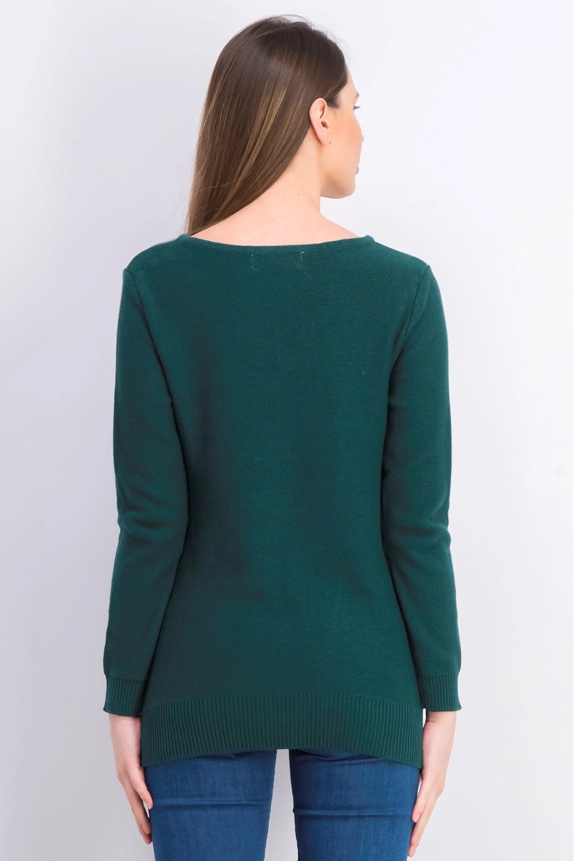 Suéter feminino Karen Scott de algodão com pontos mistos, verde, tamanho extra pequeno