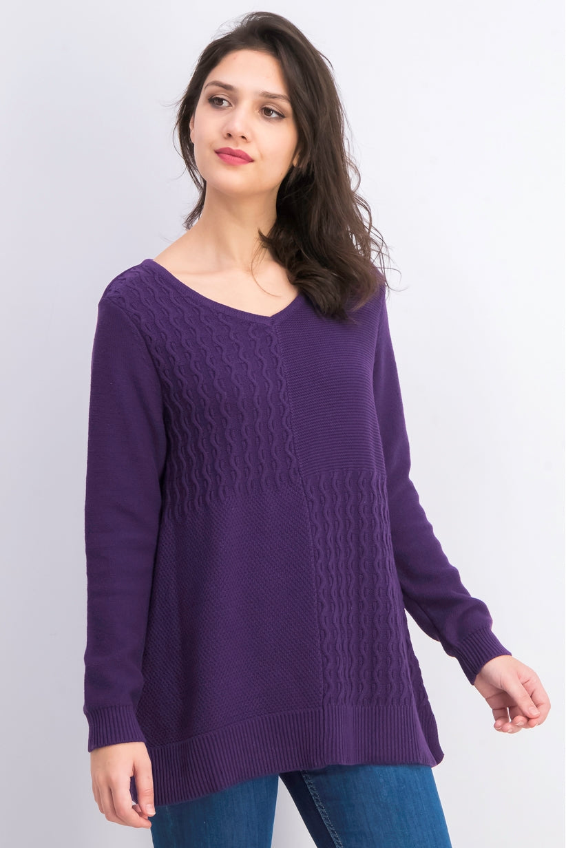 Karen Scott Suéter Feminino de Algodão com Ponto Misto Roxo Tamanho Médio