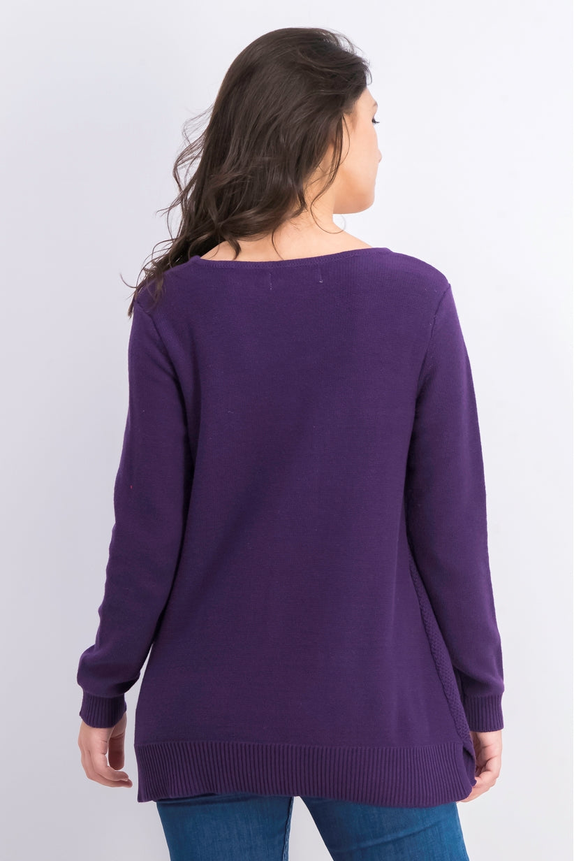 Karen Scott Suéter Feminino de Algodão com Ponto Misto Roxo Tamanho Médio