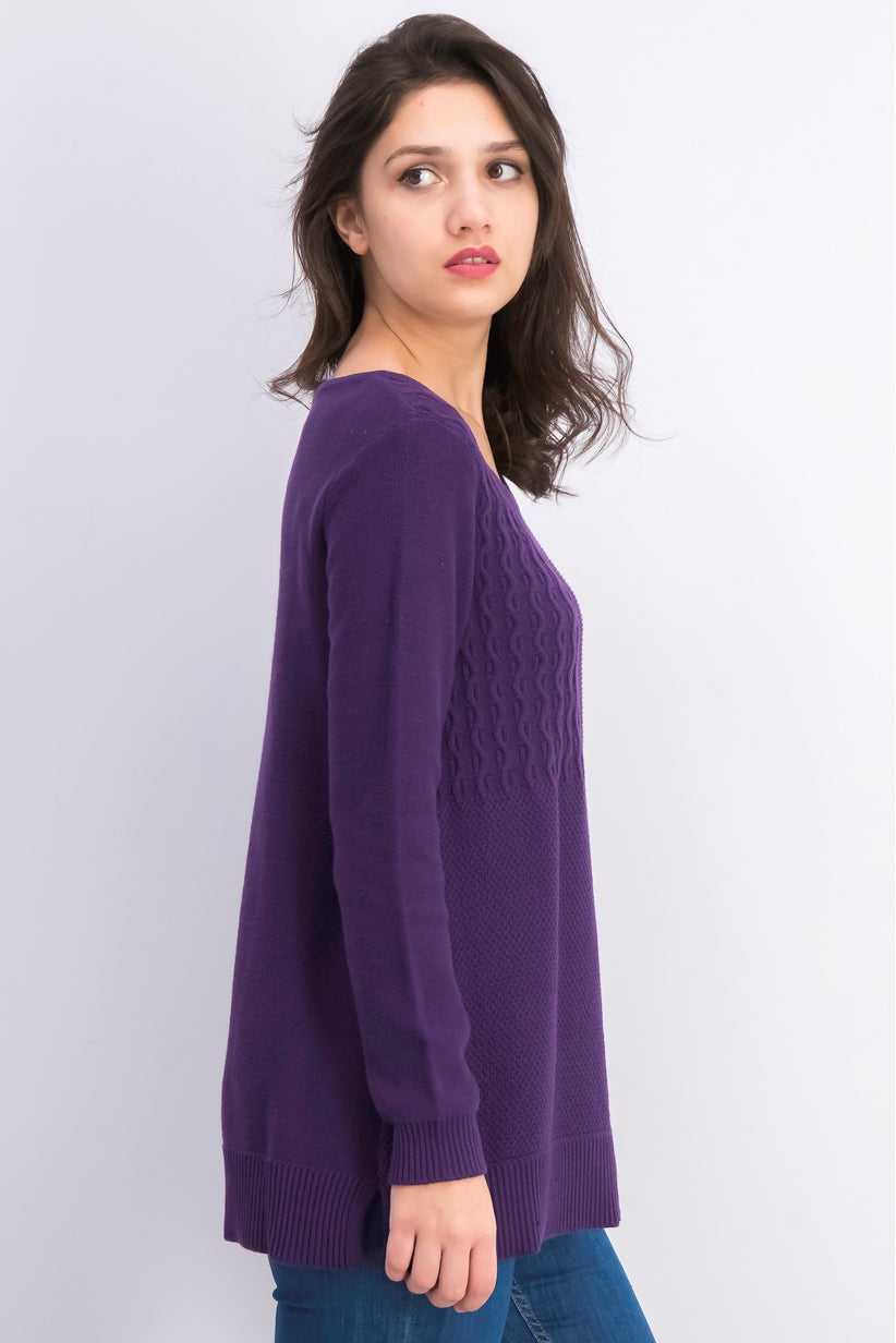 Karen Scott Suéter Feminino de Algodão com Ponto Misto Roxo Tamanho Médio
