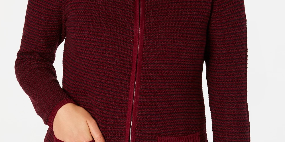 Karen Scott Cardigan Feminino Texturizado com Zíper Frontal Preto Tamanho XS