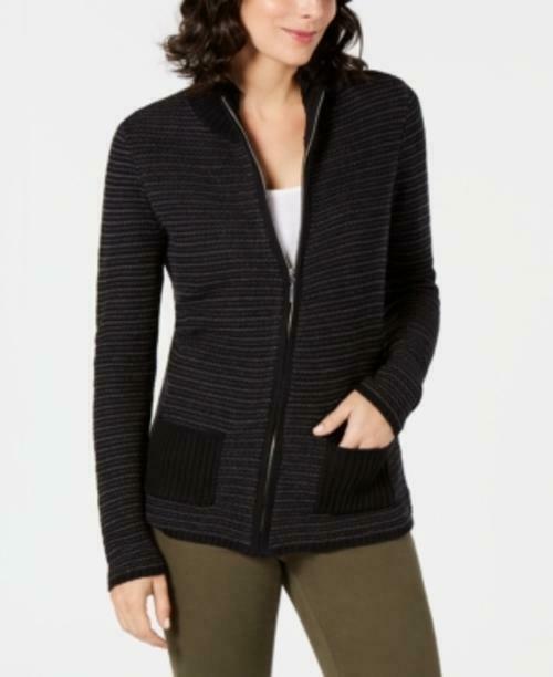 Karen Scott Cardigan Feminino Texturizado com Zíper Frontal Preto Tamanho XXG