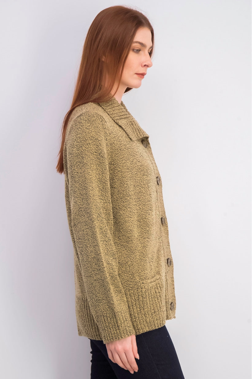 Karen Scott Cardigan Feminino com Botões Frontais e Gola Xale Marrom Tamanho XG