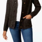Karen Scott Cardigan Feminino com Botões Frontais e Gola Xale, Preto, Tamanho XG