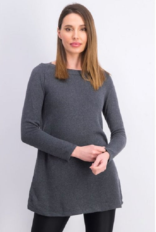 Túnica feminina Karen Scott lisa com bainha curva, cor carvão, tamanho grande