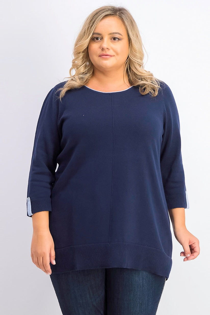 Karen Scott Suéter Feminino de Algodão com Gola Alta Azul Tamanho 1X