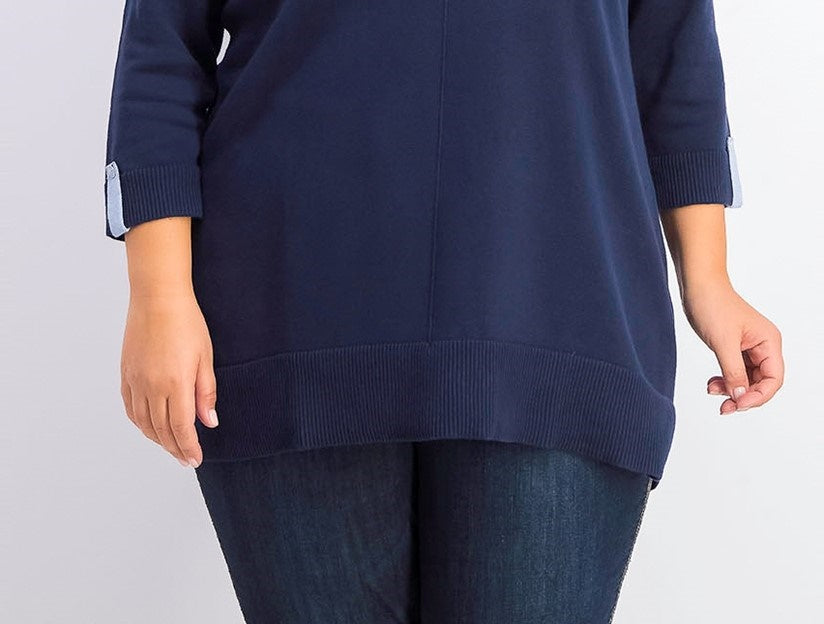 Karen Scott Suéter Feminino de Algodão com Gola Alta Azul Tamanho 1X