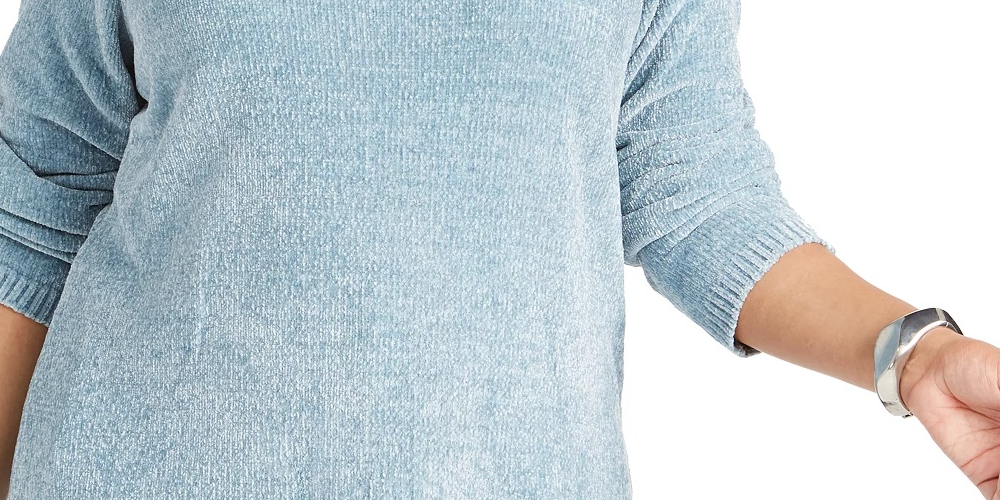 Karen Scott Suéter Feminino Gola Canoa Chenille Azul Tamanho 1X