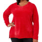 Karen Scott Suéter Feminino Gola V Chenille Vermelho Brilhante Tamanho Extra Pequeno