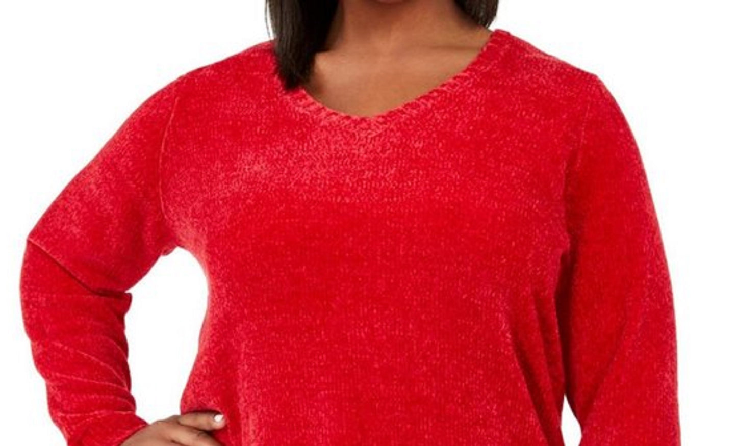 Karen Scott Suéter Feminino Gola V Chenille Vermelho Brilhante Tamanho Extra Pequeno