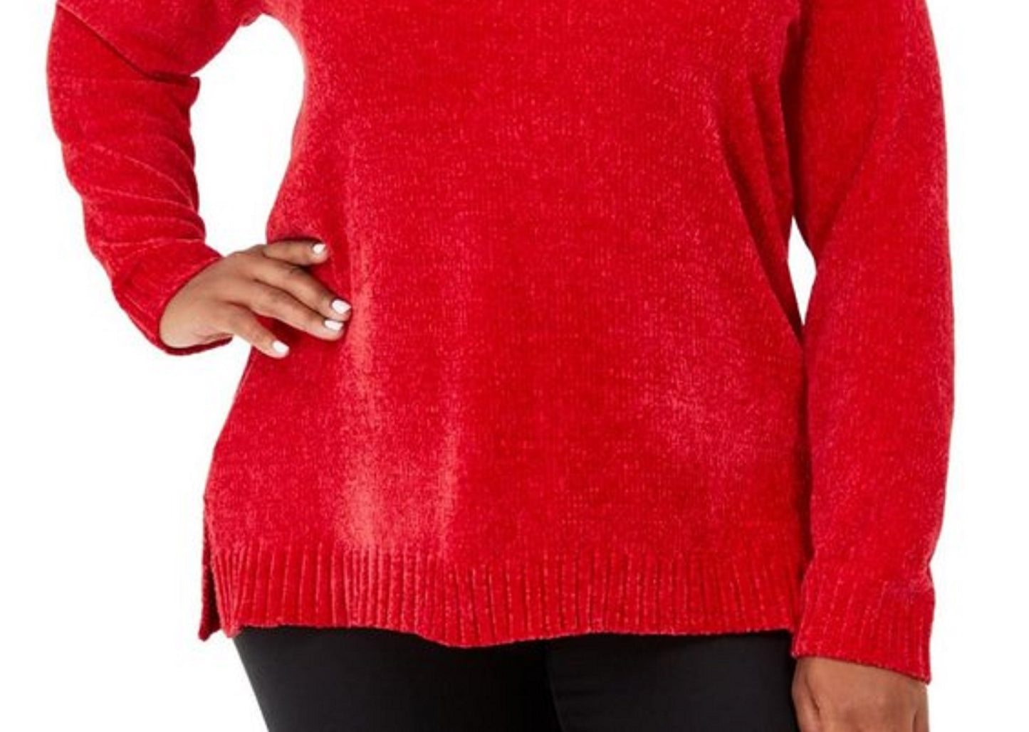 Karen Scott Suéter Feminino Gola V Chenille Vermelho Brilhante Tamanho Extra Pequeno
