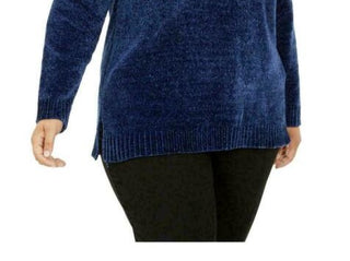 Karen Scott Suéter Feminino Gola V Chenille Azul Tamanho 3X