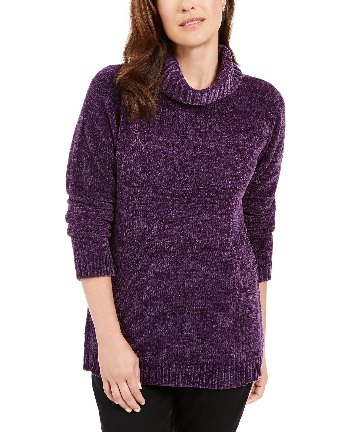 Karen Scott Suéter Feminino Chenille Gola Simulada Roxo Tamanho XS