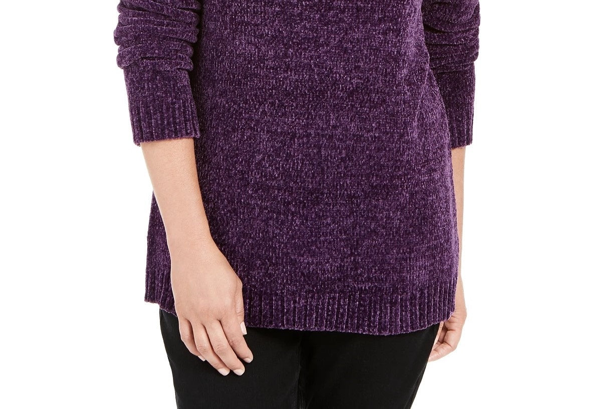 Karen Scott Suéter Feminino Chenille Gola Simulada Roxo Tamanho XS
