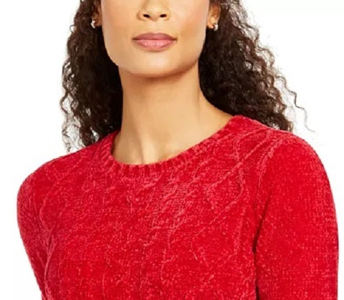 Karen Scott Suéter Feminino de Tricô em Chenille Vermelho Tamanho Grande