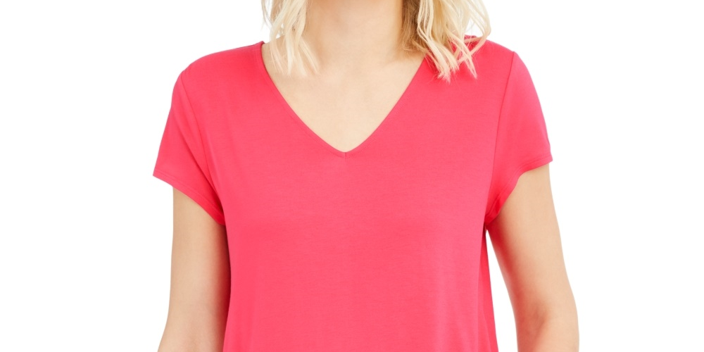 Blusa de malha com decote em V Alfani feminina rosa escuro tamanho pequeno
