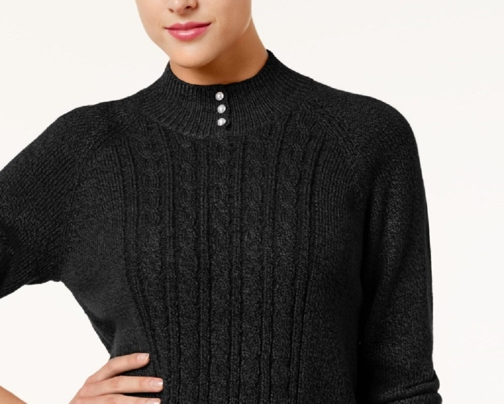 Karen Scott Suéter Feminino de Gola Alta em Tricô com Cabo Preto Tamanho Pequeno Médio